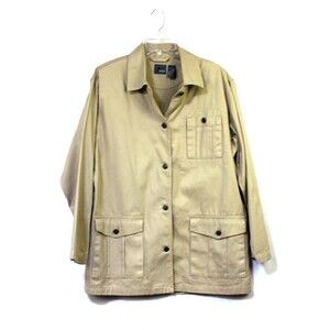 Liz Claiborne Jacket Womens Size Large Beige 100% Cotton Denim Pockets Lizwear